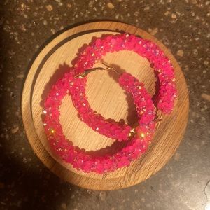 Handmade Large hoop earrings Hot Pink in color